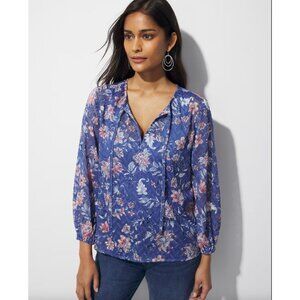 Chicos Womens Floral Quilted Long Sleeve Top Size 1 (8) Blue & Pink
